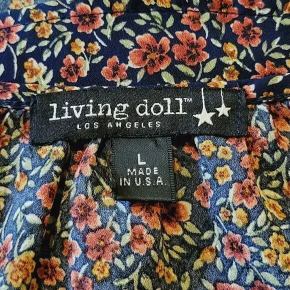 Living Doll Floral Patterned Scoop Neck Tie Long Sleeve Boho Tunic Top Size L - Picture 5 of 6